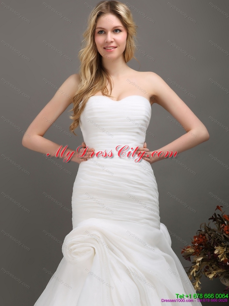 Decent Sweetheart Ruching Mermaid Wedding Dress with Brush Train for 2015