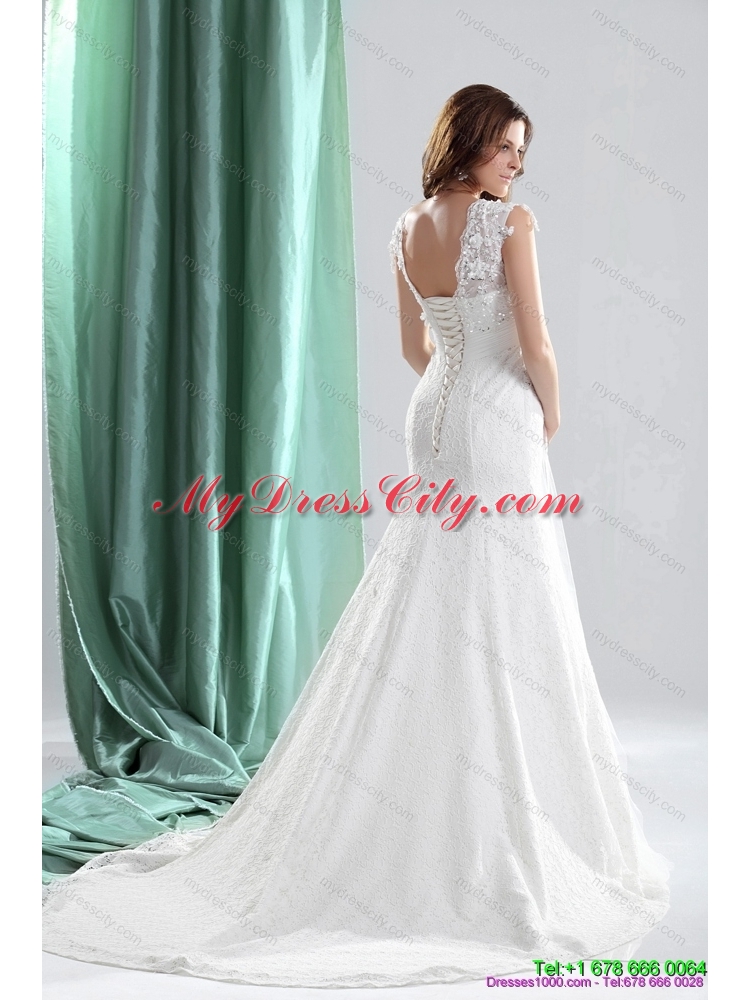 Pretty 2015 V Neck Wedding Dresses with Beading and and Ruching