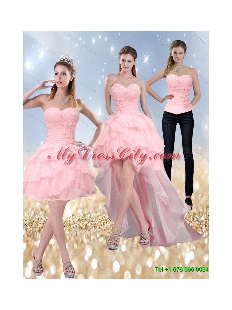 Detachable 2015 New Style Sweetheart Baby Pink Prom Skirts with Ruffled Layers and Beading
