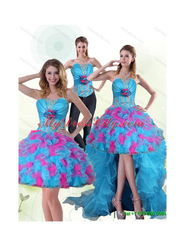 2015 Detachable Strapless Appliques Prom Skirts with Hand Made Flower
