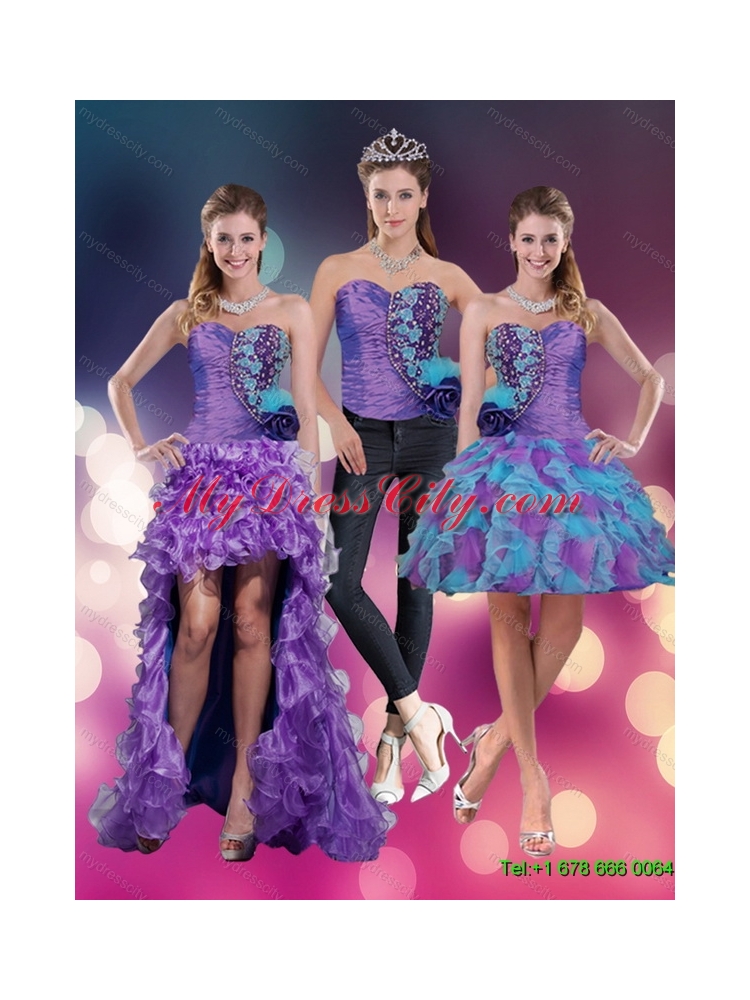 Detachable 2015 Spring Sweetheart Beading Multi Color Prom Skirts with Hand Made Flower