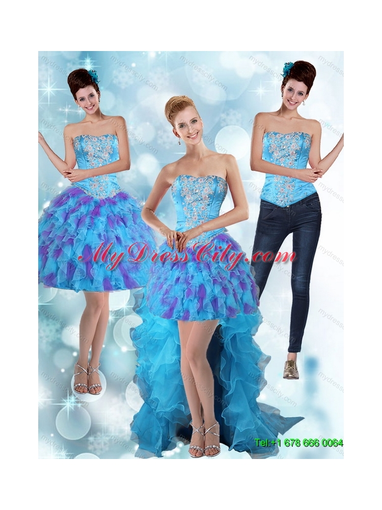 Modest and Detachable Strapless High Low Ruffles 2015 Prom Skirts in Multi Color
