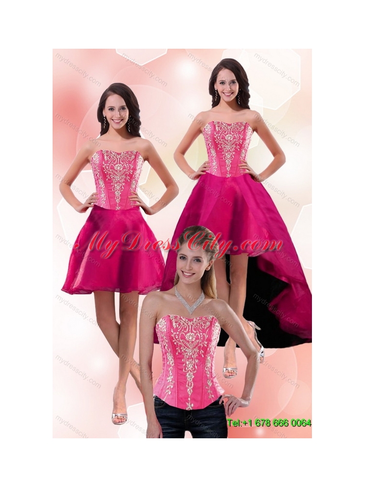Detachable 2015 Gorgeous Strapless Knee Length Prom Skirts with Appliques