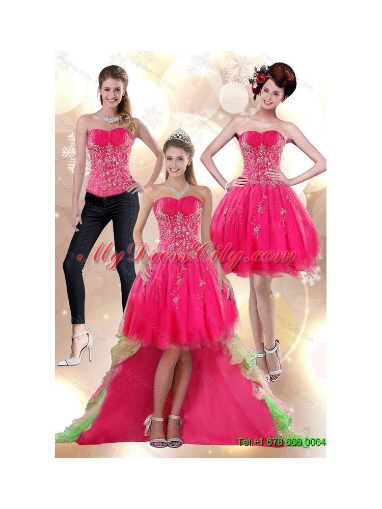 Detachable 2015 High Low Appliques Strapless Prom Skirts