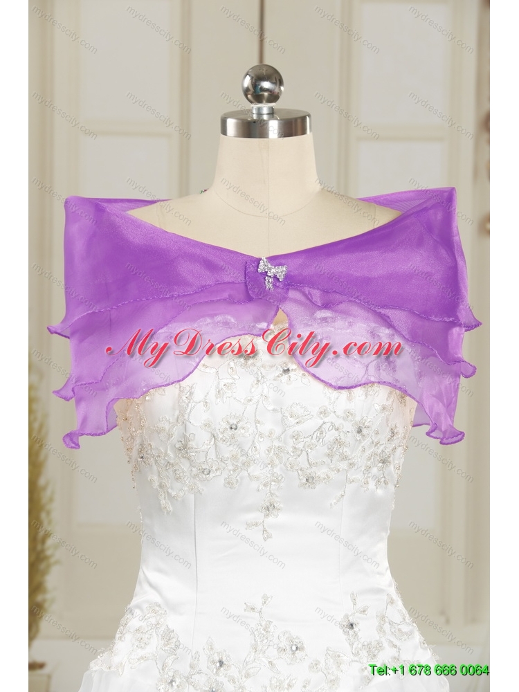 Detachable 2015 Strapless Purple Prom Skirts with Appliques and Ruffles