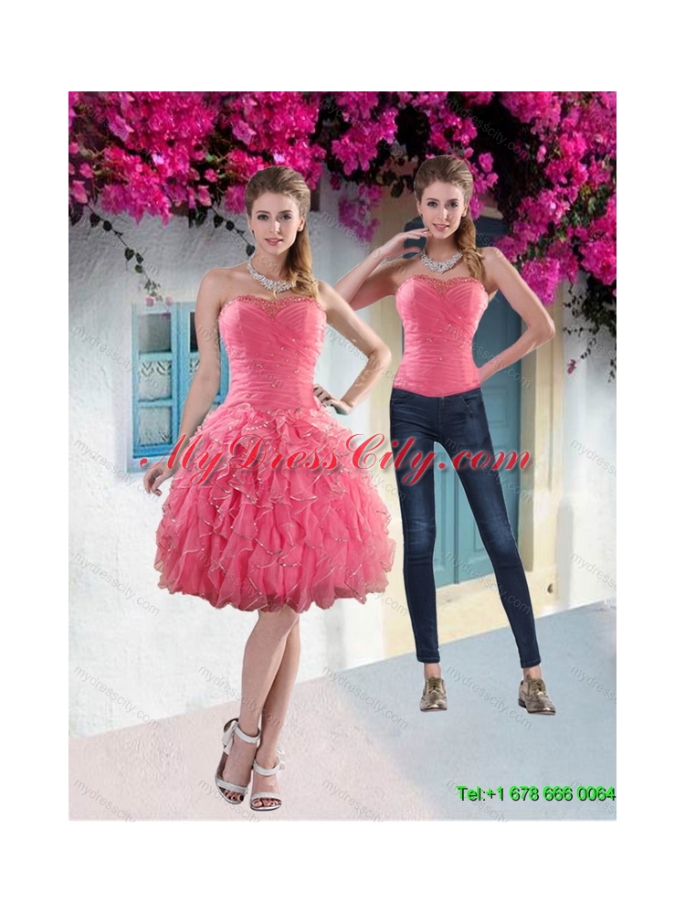 Detachable 2015 Strapless Watermelon Prom Skirts with Beading and Ruffles