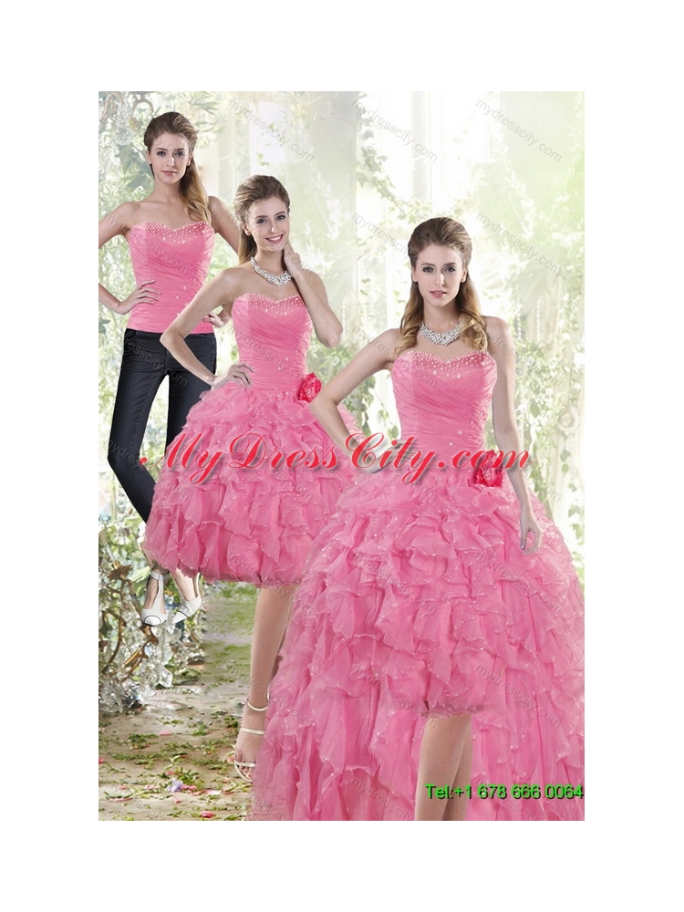 Detachable 2015 Rose Pink Prom Skirts with Beading and Ruffles