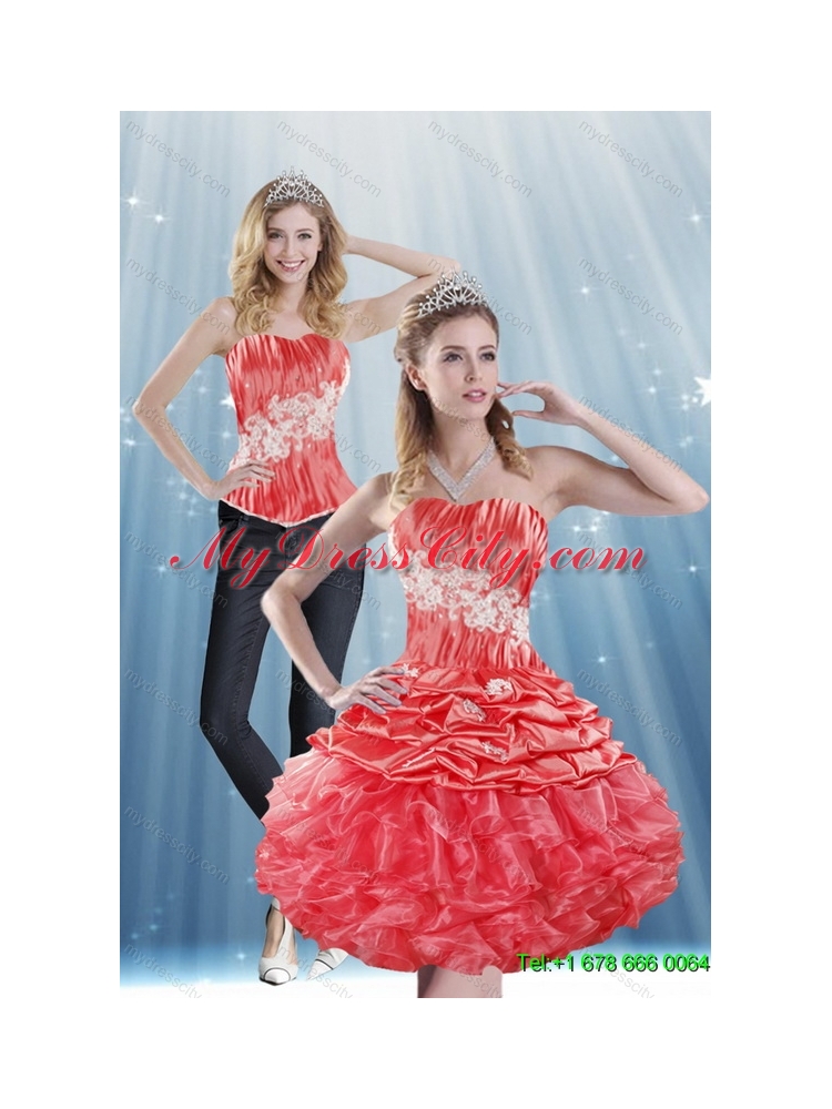 Detachable 2015 Strapless Appliques and Pick Ups Prom Skirts in Coral Red