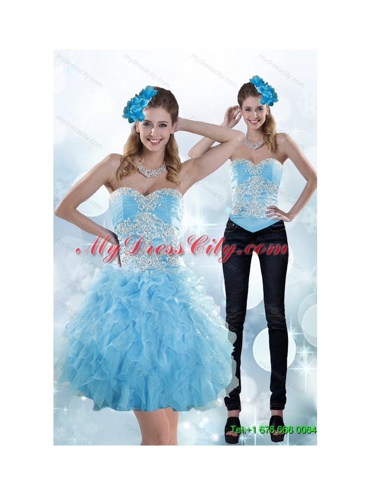 Detachable Appliques and Ruffles Sweetheart Aqua Blue Prom Skirts for 2015