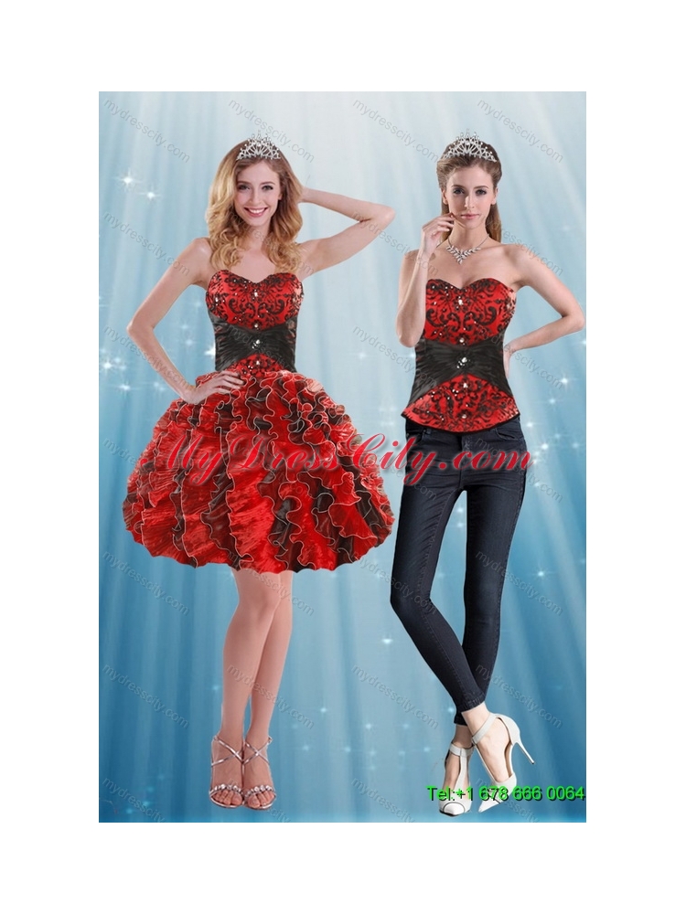 Detachable Multi Color Sweetheart Prom Skirts with Appliques and Ruffles