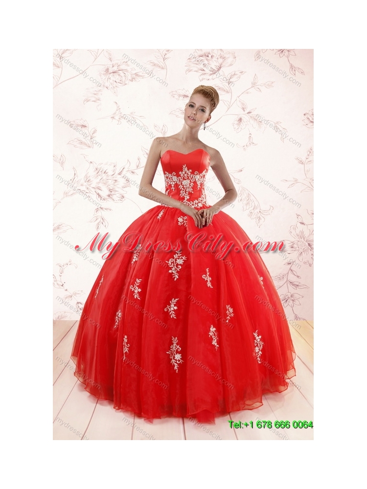 2015 Elegant Appliques Red Quinceanera Dress and Turquoise Short Dama Dresses and Halter Top Ball Gown Little Girl Dress