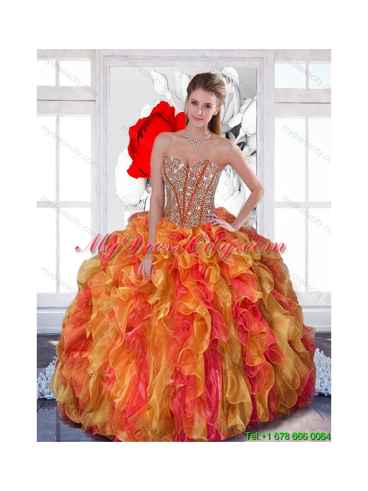 2015 Cheap Multi Color Quinceanera Dresses with Beading and Ruffles