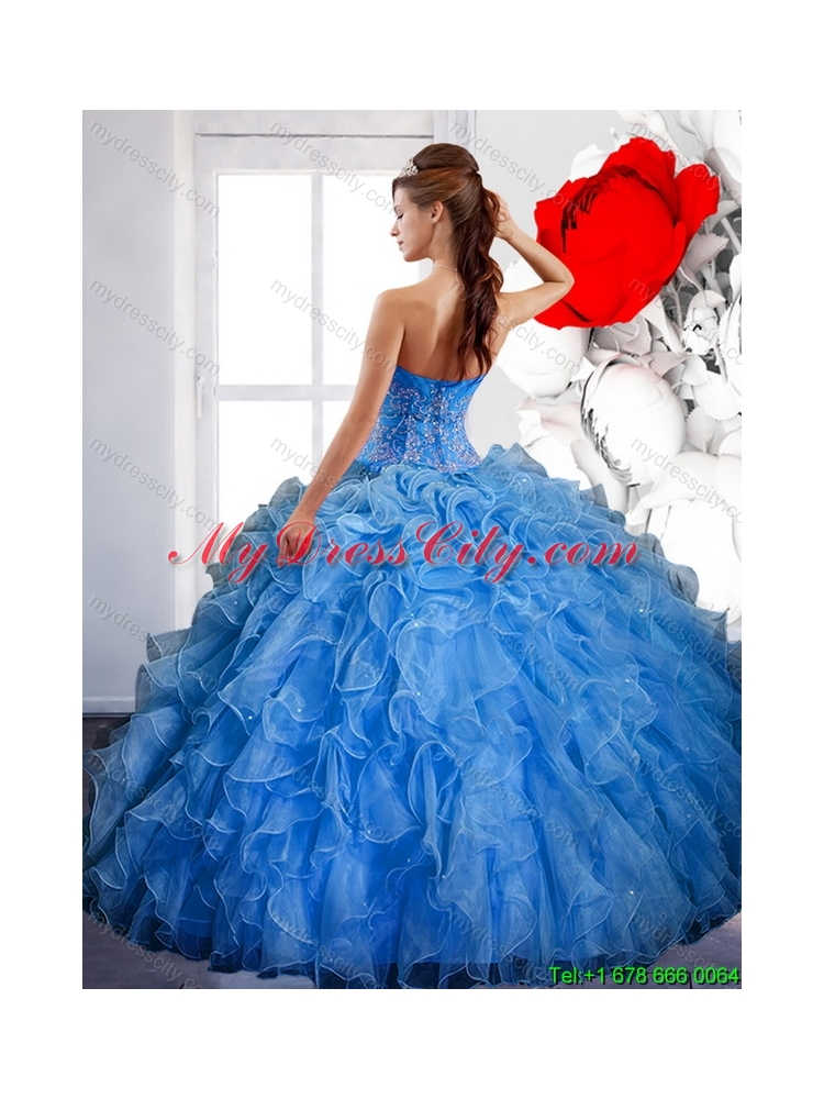 2015 Free and Easy Ball Gown Quinceanera Dress with Ruffles and Appliques
