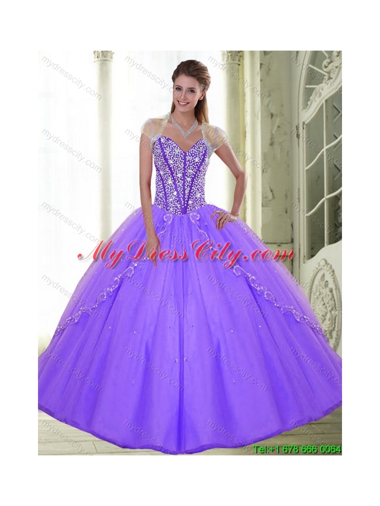 Best Sweetheart 2015 Lilac Quinceanera Dresses with Beading
