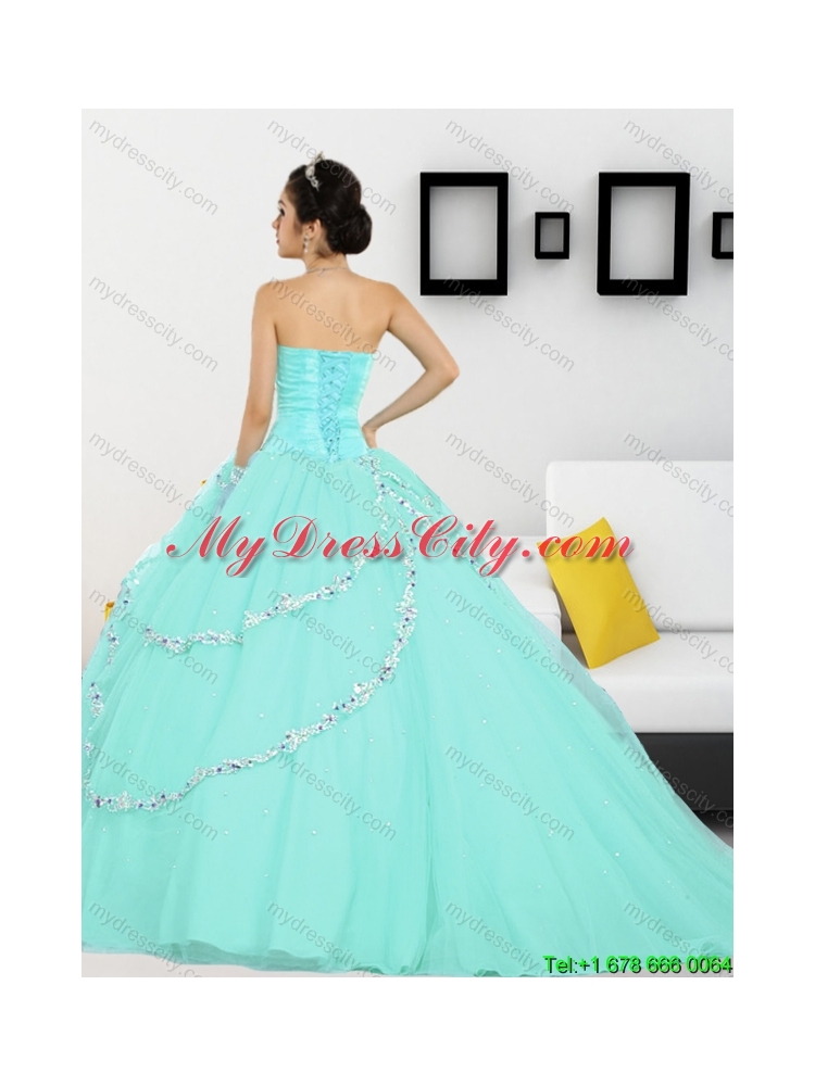 2015 Cheap Beading Sweetheart Quinceanera Dresses in Apple Green