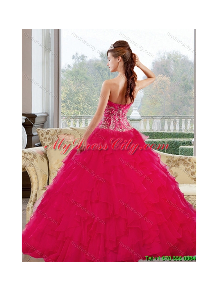 Cheap Sweetheart 2015 Red Quinceanera Dresses with Appliques and Ruffles