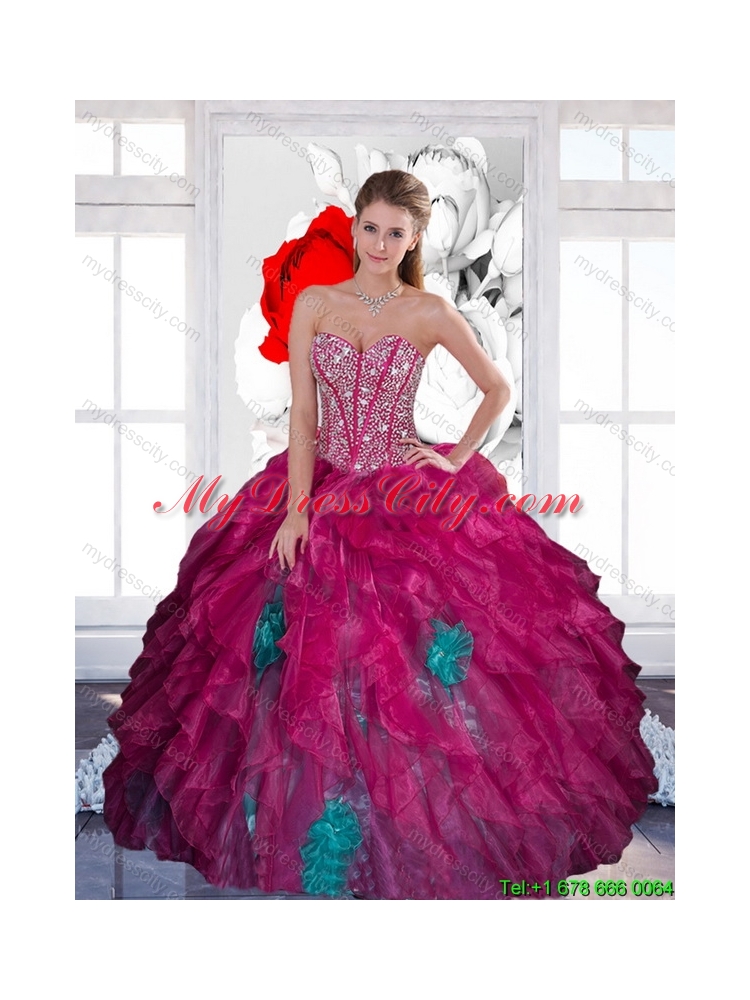 Cheap Sweetheart Beading Multi Color 2015 Quinceanera Dress with Ruffles