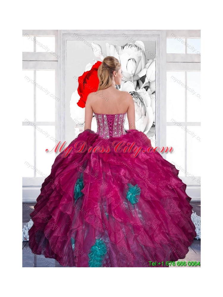 Cheap Sweetheart Beading Multi Color 2015 Quinceanera Dress with Ruffles
