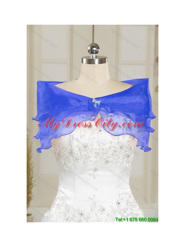 2015 Elegant Beading and Ruffles Strapless Quinceanera Dresses in Blue