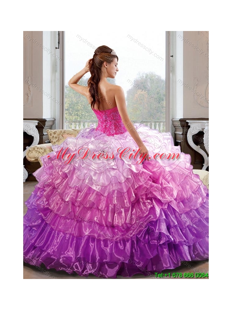Elegant Sweetheart 2015 Quinceanera Dress with Appliques and Ruffled Layers
