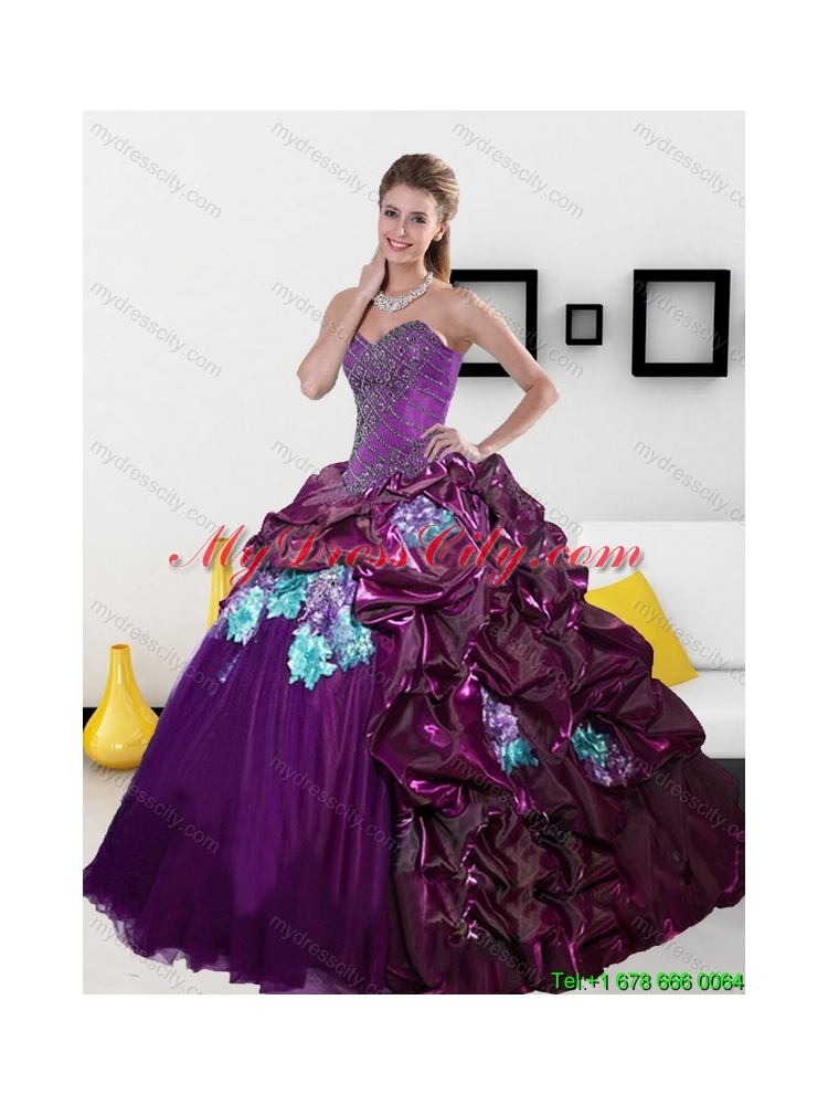 2015 Unique Sweetheart Quinceanera Dresses with Pick Ups and Appliques