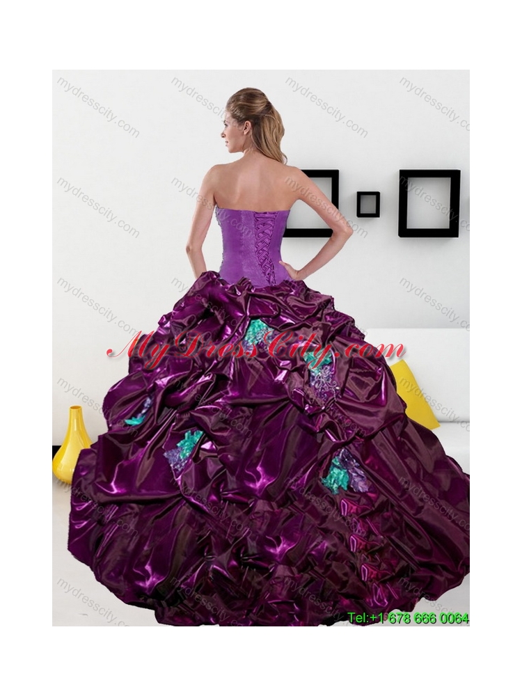 2015 Unique Sweetheart Quinceanera Dresses with Pick Ups and Appliques