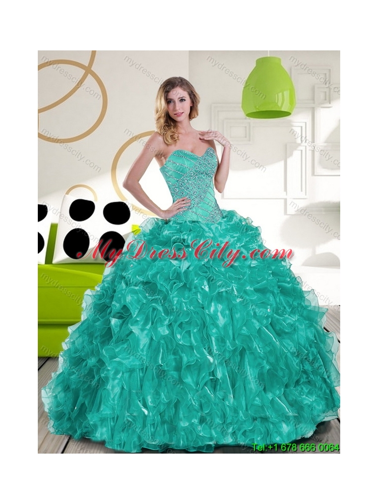 Elegant Sweetheart Beading and Ruffles Quinceanera Dresses for 2015