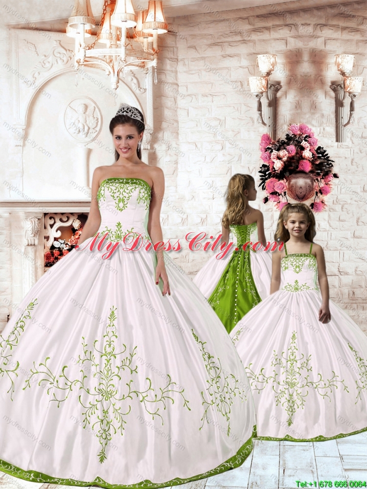 2015 New Arrival White Princesita Dress with Green Embroidery