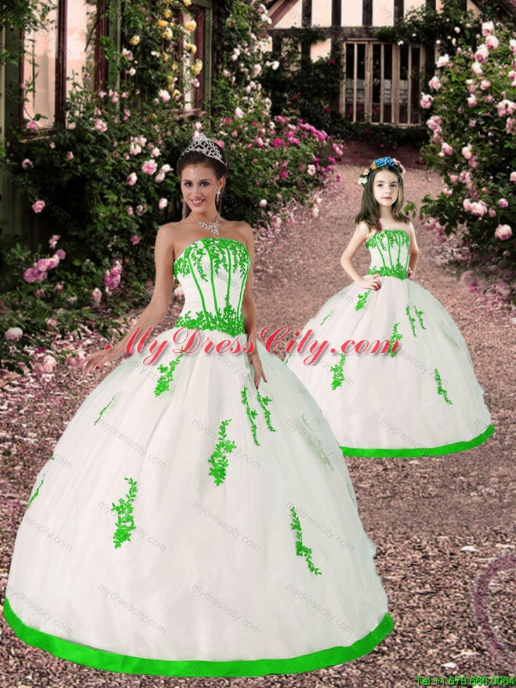 2015 Spring Appliques Princesita Dress in White and Spring Green