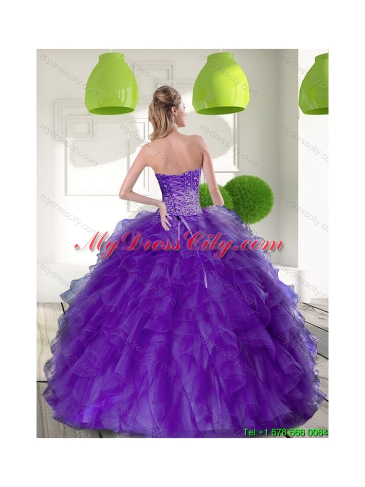 New Style Beading and Ruffles Sweetheart 2015 Quinceanera Dresses in Purple