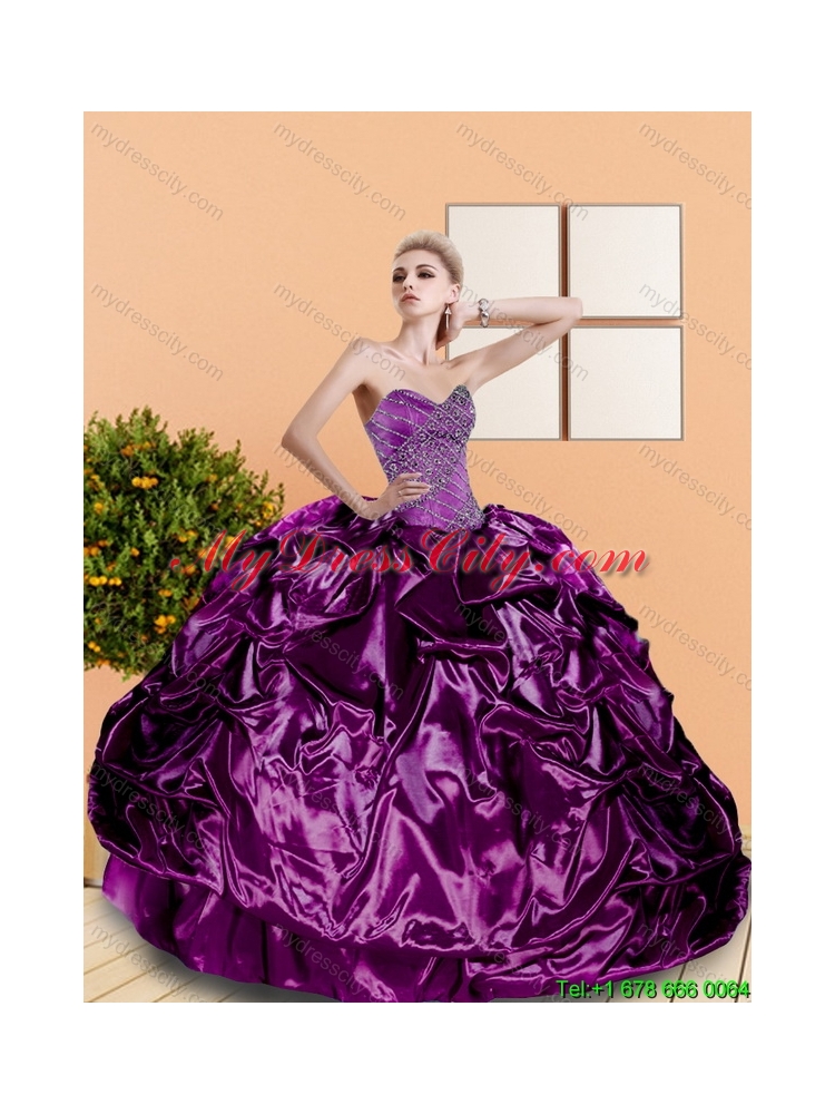 2015 Classical Beading and Pick Ups Sweetheart Quinceanera Dresses in Purple
