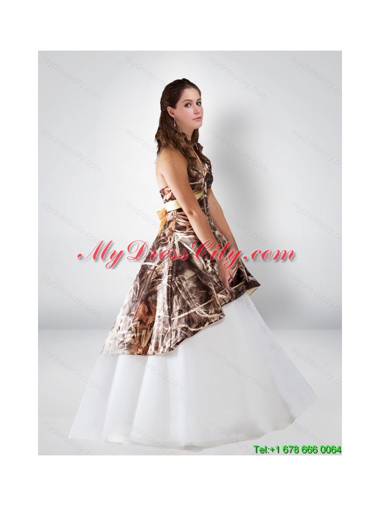 Sturning Ball Gown Halter 2015 Camo Wedding Dresses with Bowknot
