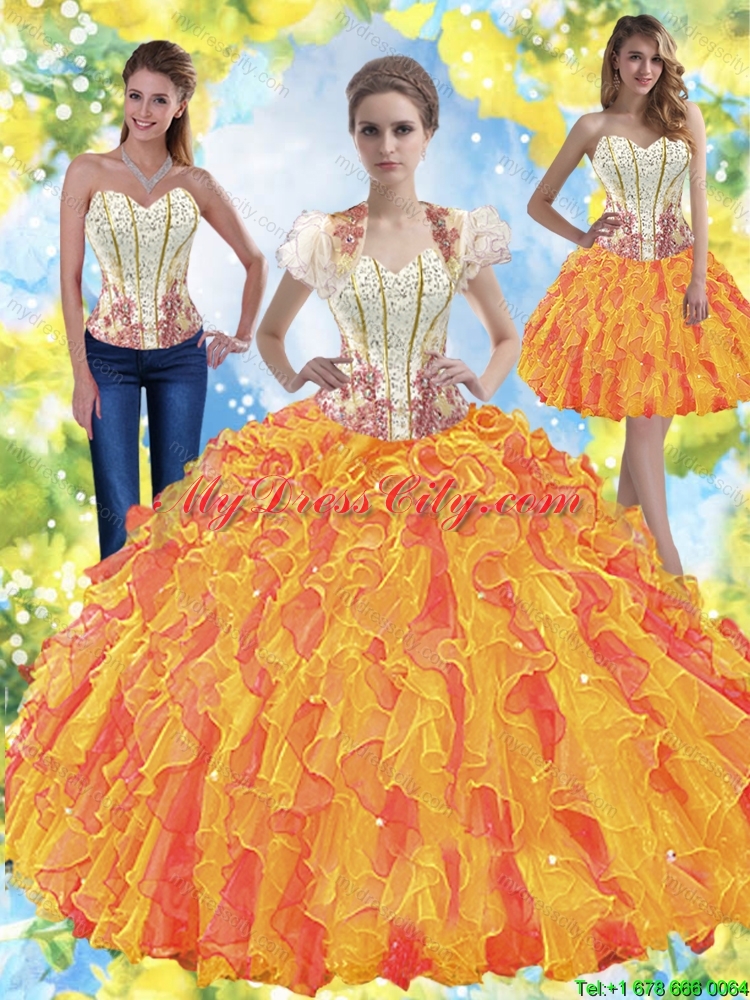 Sturning Beaded Sweetheart 2015 Quinceanera Dresses with Ruffles