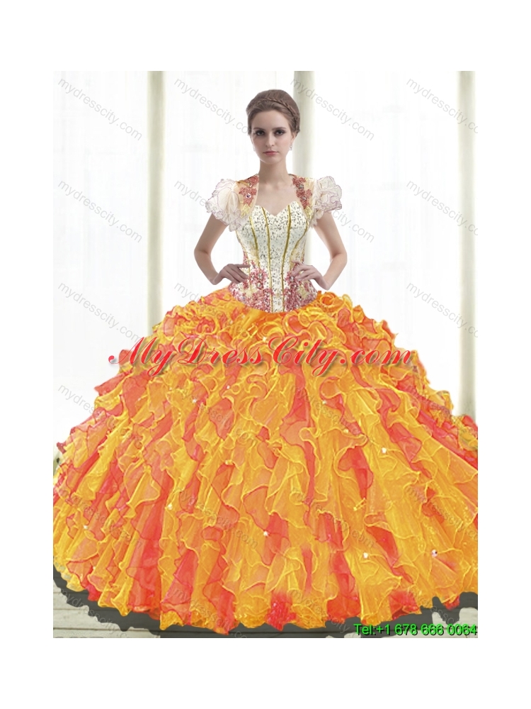 Sturning Beaded Sweetheart 2015 Quinceanera Dresses with Ruffles
