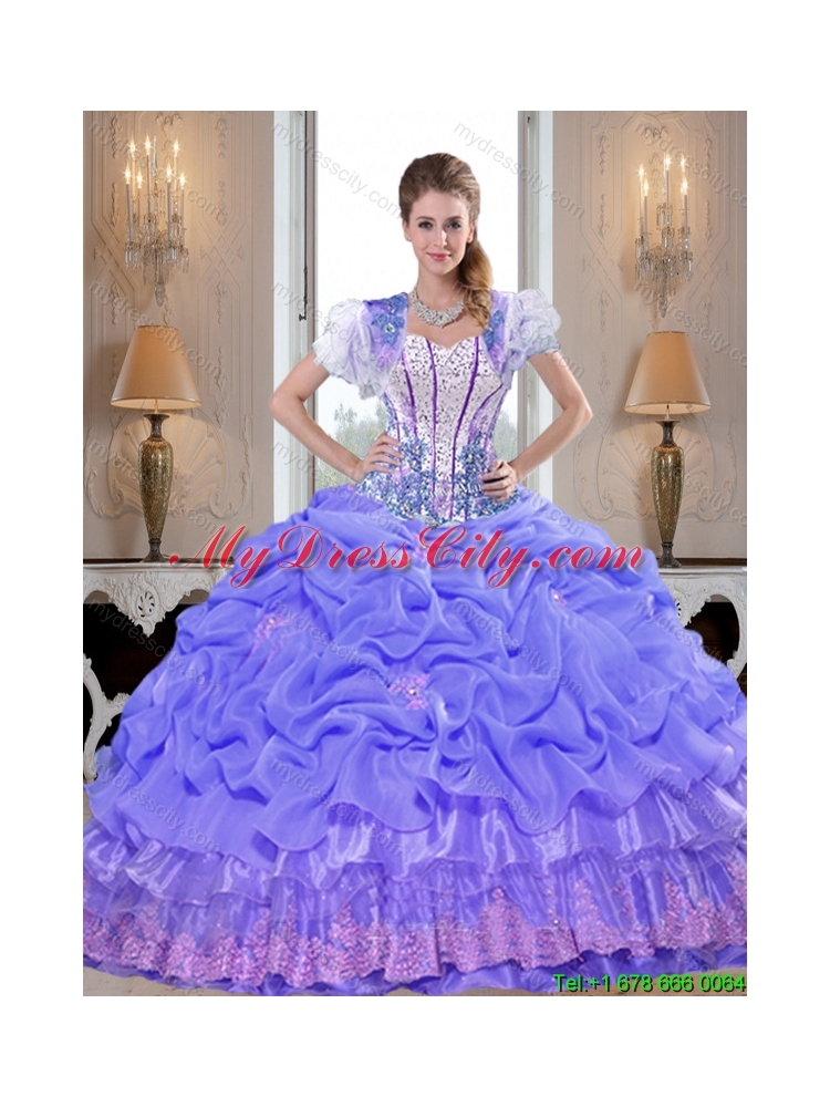 2015 Suitable Beaded Lavender Pretty  Quinceanera Dresses with Appliques