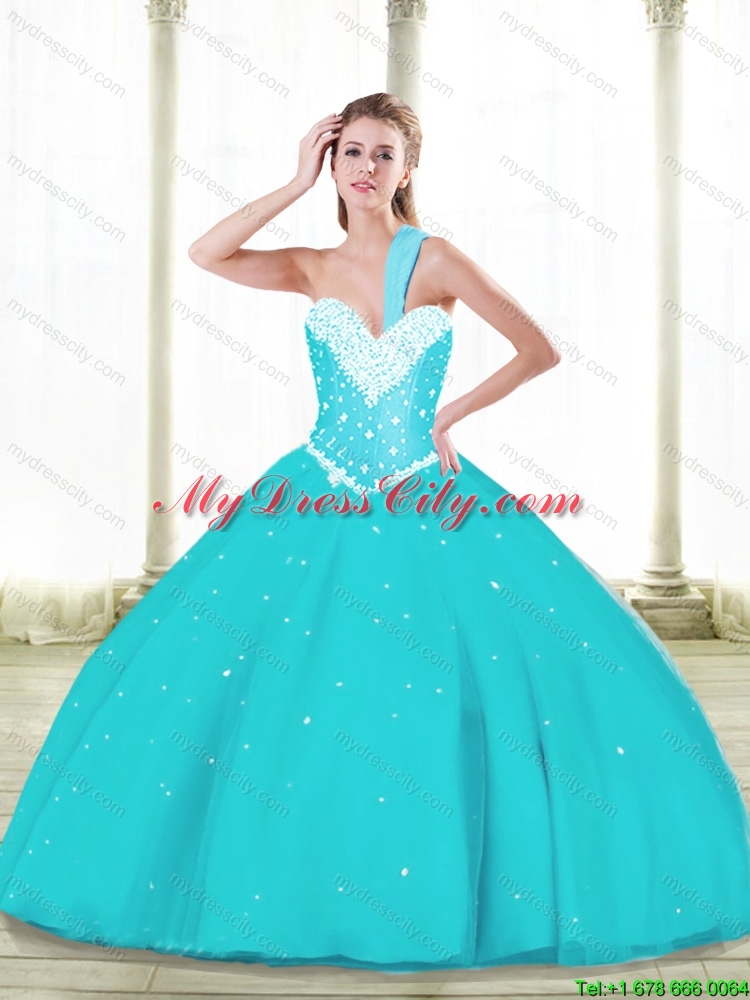 Simple Aqua Blue 2015 Quinceanera Dresses with Beading and Ruffles
