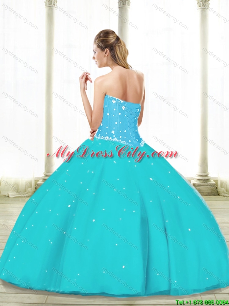 Simple Aqua Blue 2015 Quinceanera Dresses with Beading and Ruffles