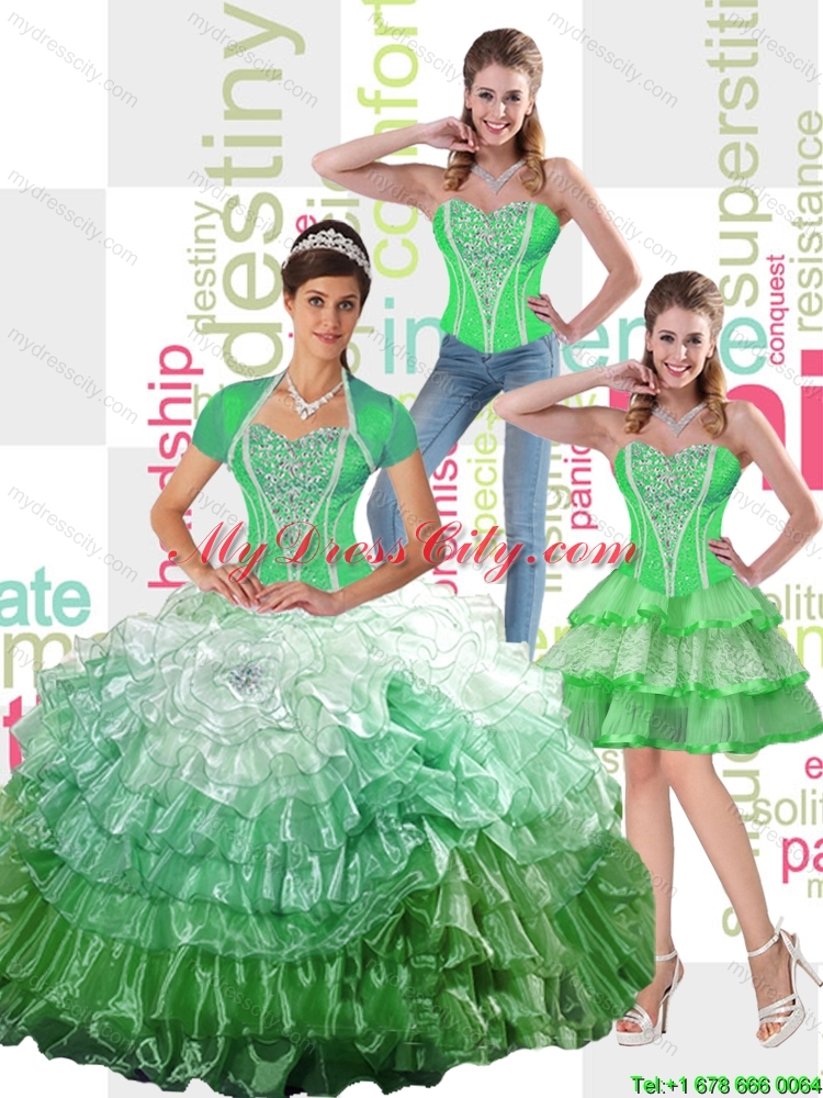 Wonderful 2015 Ball Gown Detachable Quinceanera Dress with Ruffled Layers