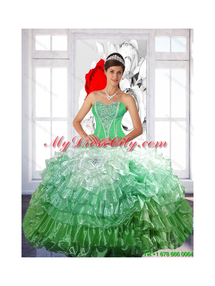 Wonderful 2015 Ball Gown Detachable Quinceanera Dress with Ruffled Layers