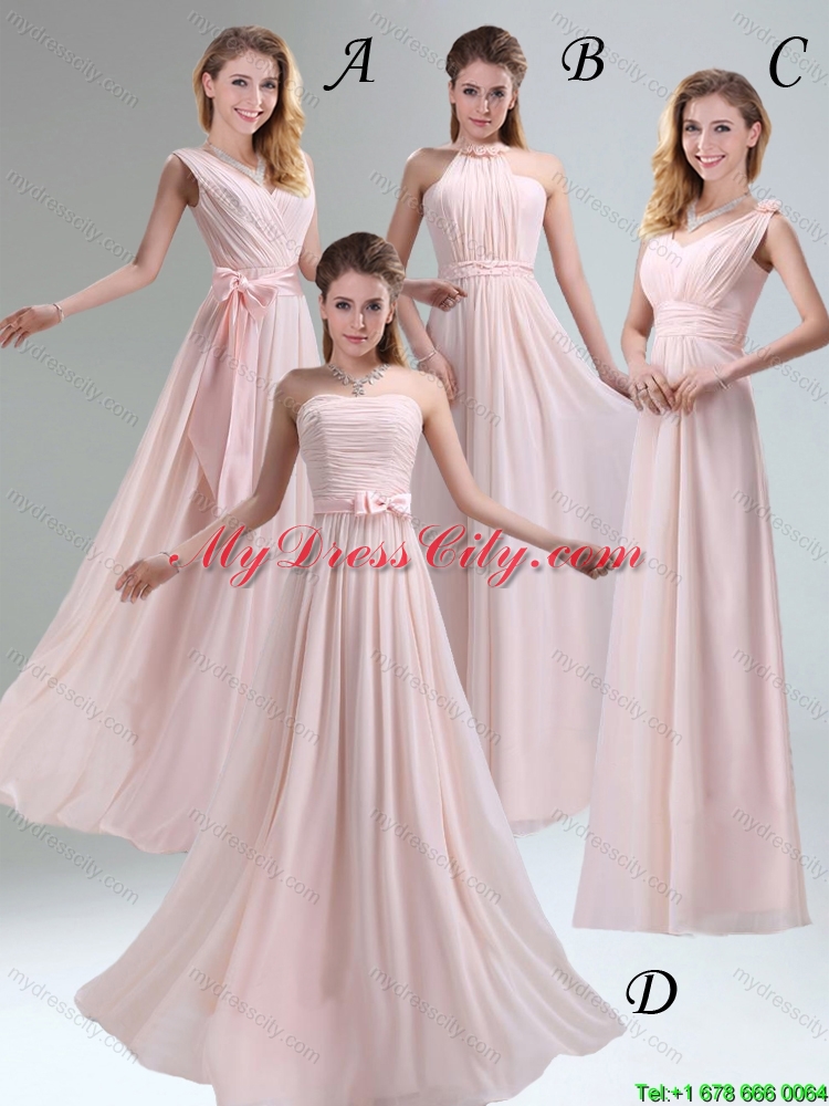 2015 Summer Beautiful Chiffon Light Pink Empire Dama Dresses with Ruching