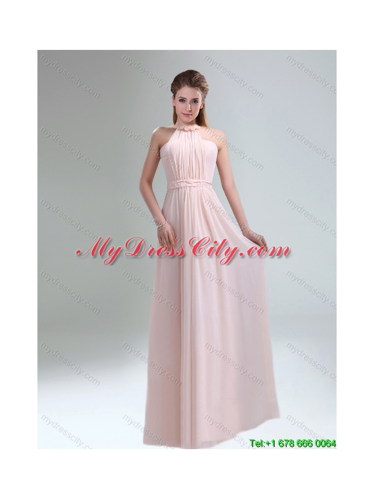 2015 Summer Beautiful Chiffon Light Pink Empire Dama Dresses with Ruching