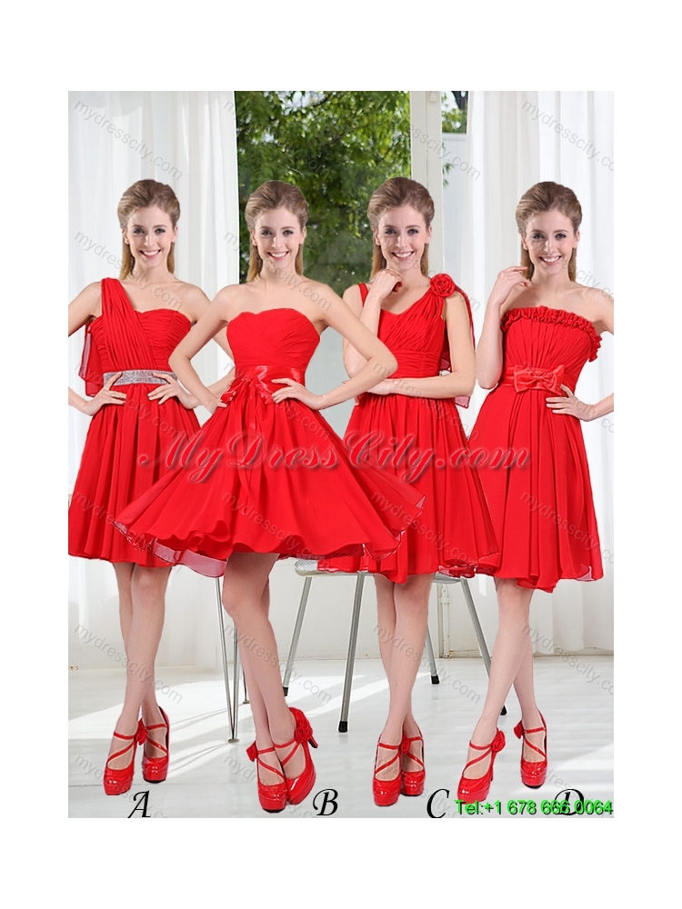 New Arrival 2015 Summer Ruching Strapless Bowknot Dama Dress in Red