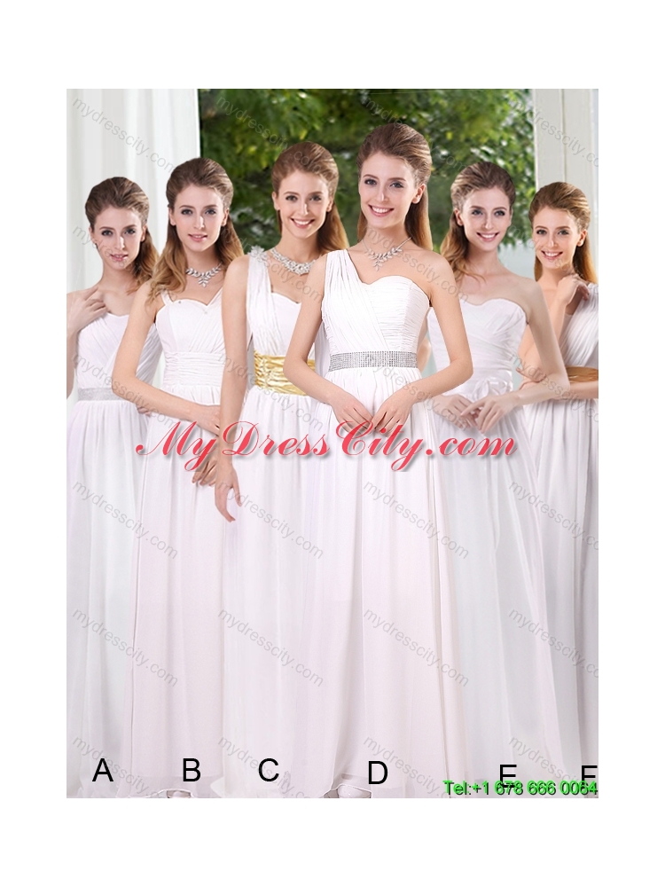 Pretty 2015 Summer White Empire Straps Ruching Dama Dresses