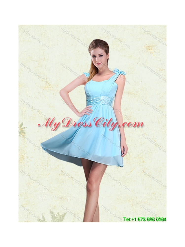 2015 Summer A Line Straps New Style Dama Dresses with Ruching and Bowknot