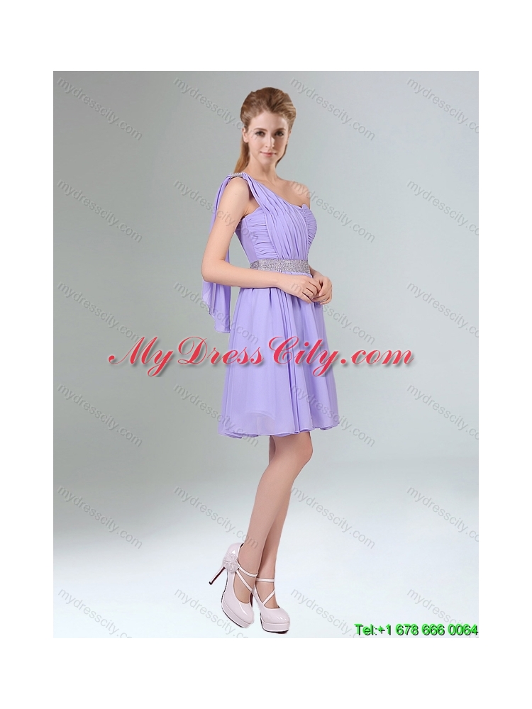 2015 Summer New Style Beaded and Ruched Short Dama Dress in Lavender