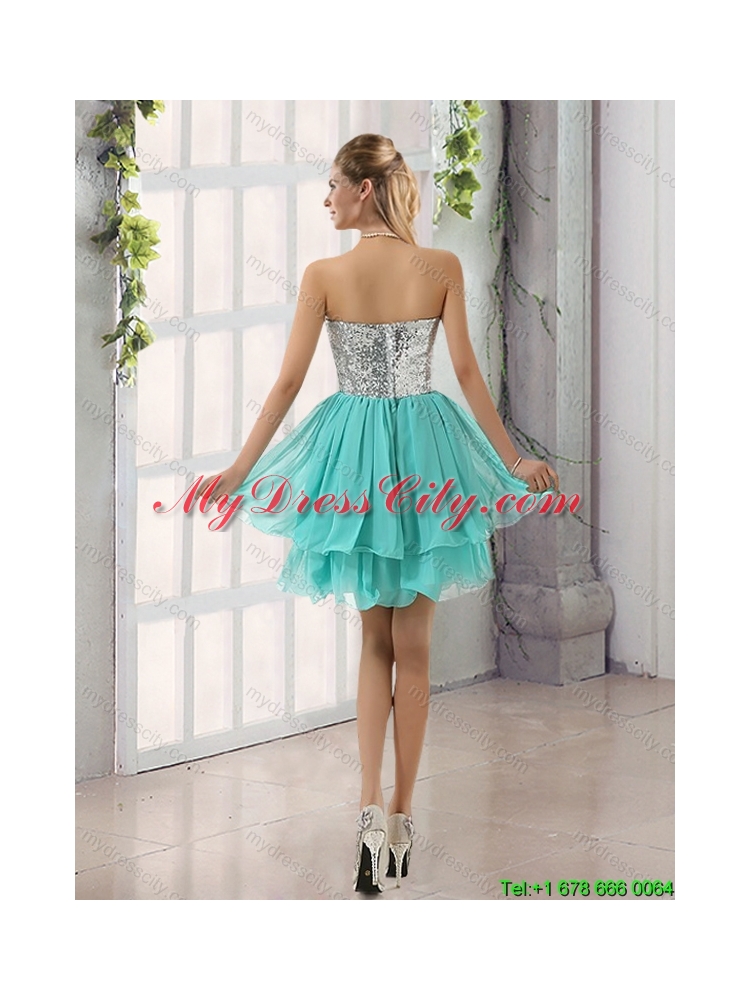 Sweetheart A Line Luxurious Dama Dress with Sequins and Handle Made Flowers