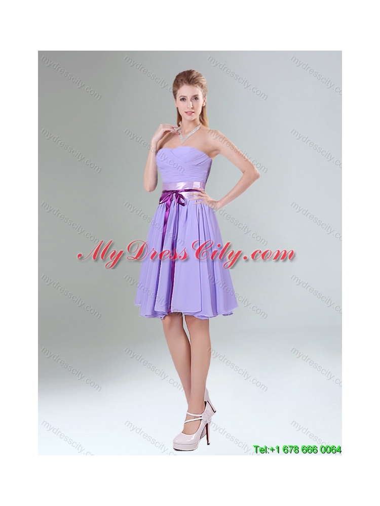 Top Seller 2015 Summer Lavender Princess Mini Length Dama Dress with Ruching
