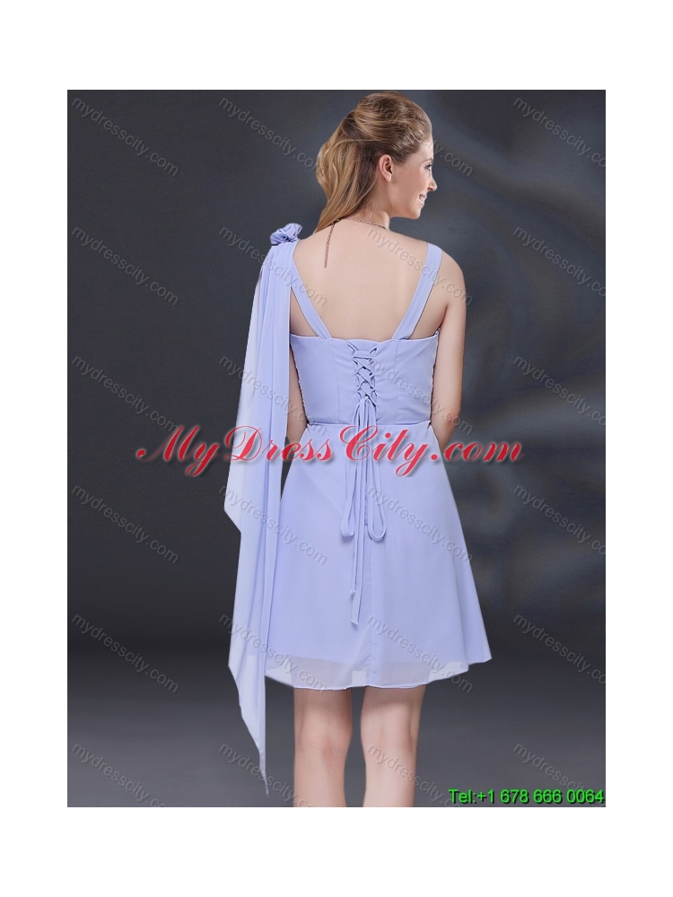 Chiffon Ruching Pretty 2015 Summer Lavender Dama Dress with One Shoulder