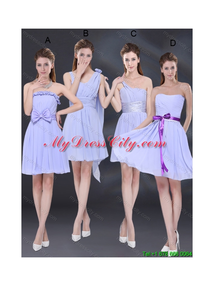 Chiffon Ruching Pretty 2015 Summer Lavender Dama Dress with One Shoulder