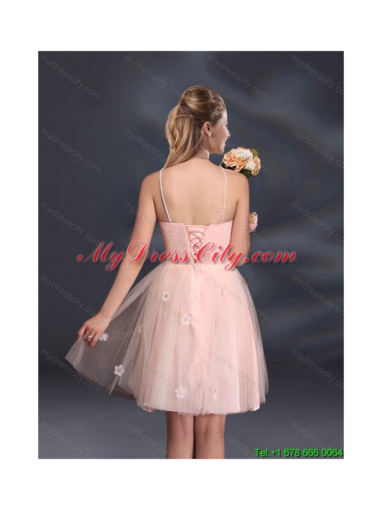 Tulle Appliques Mini Length 2015 New Style Dama Dresses with Halter